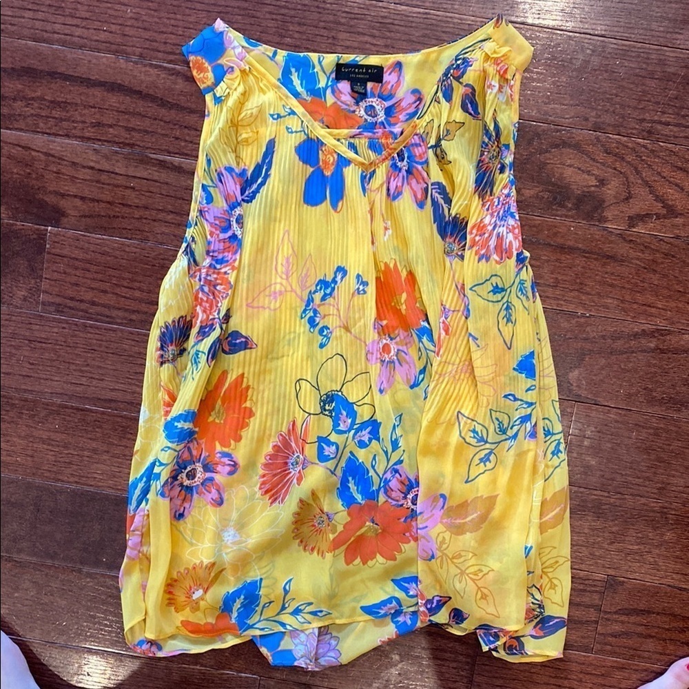 Anthropologie Current Air Ruched Yellow and Blue Blouse